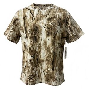 Art & Motion Retro Camo Tree Bark Fleece T-Shirt Men’s M Oversized Streetwear